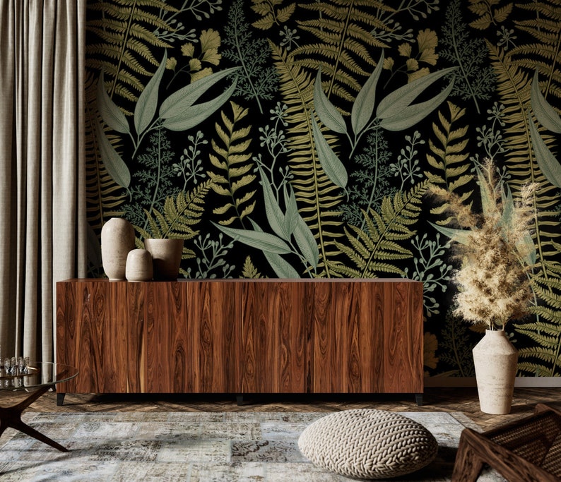 Fern Botanical Wallpaper Peel and Stick Dark Green Wallpaper Etsy