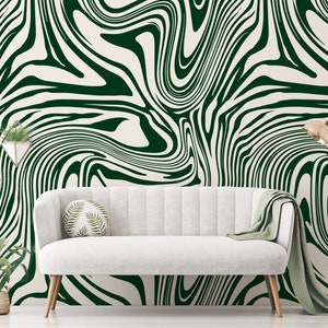 Abstract Wallpaper Peel and Stick, Art Wallpaper Mural, Green Wall Mural, Living Room Wallpaper, Removable Wallpaper