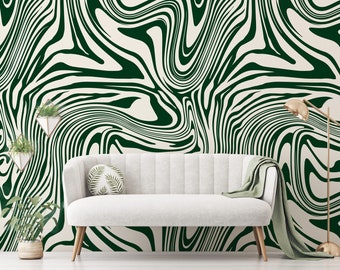 Abstract Wallpaper Peel and Stick, Art Wallpaper Mural, Green Wall Mural, Living Room Wallpaper, Removable Wallpaper