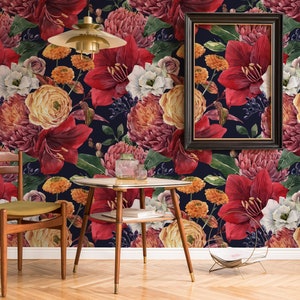 Red Dark Floral Wallpaper | Peel and Stick