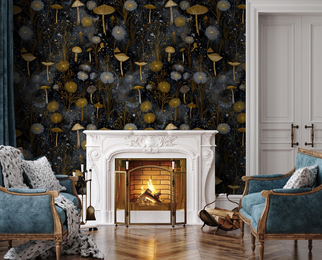 Dark Mushroom Wallpaper | Gothic Botanical Wall Mural | Moody Fantasy ...