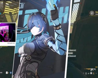 Puede incluir: Un collage de imágenes que presenta un personaje de videojuego con cabello azul y un atuendo azul y blanco, una pantalla de videojuego con una ventana de chat y una pantalla de videojuego con las estadísticas de un jugador. La ventana de chat muestra una conversación entre dos personas sobre un proyecto. Las estadísticas del jugador muestran el nombre del jugador, su puntuación y su rango.