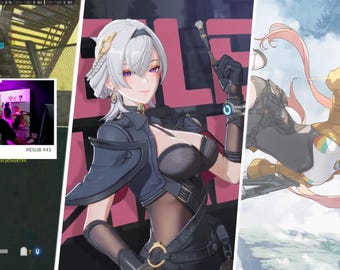Puede incluir: Imagen dividida en tres partes. A la izquierda, una transmisión en vivo de un videojuego. En el centro, una ilustración digital de una mujer con cabello blanco. A la derecha, una ilustración de una mujer en movimiento.