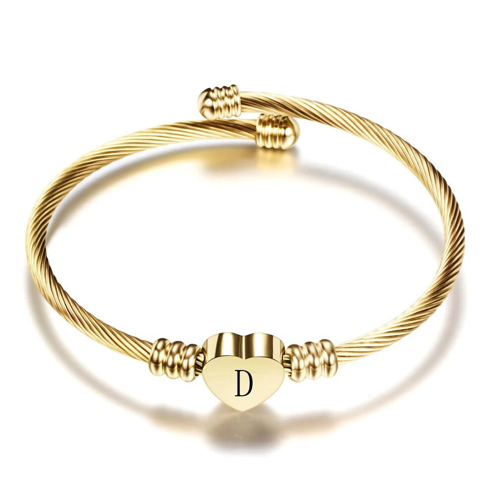 M MOOHAM Initial Charm Bracelets for Women Gifts - Engraved 26 Letters  Initial Charms Bracelet Stainless Steel Bangle Bracelet Birthday Christmas