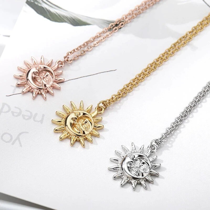 Sun and Moon Necklace Gold Sun Necklace Celestial - Etsy