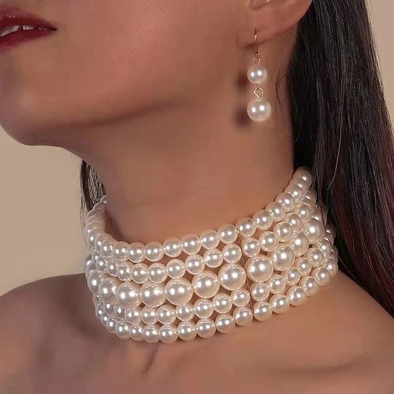 Layered Bridal Pearl Choker Necklace Luxury Pearl Choker 