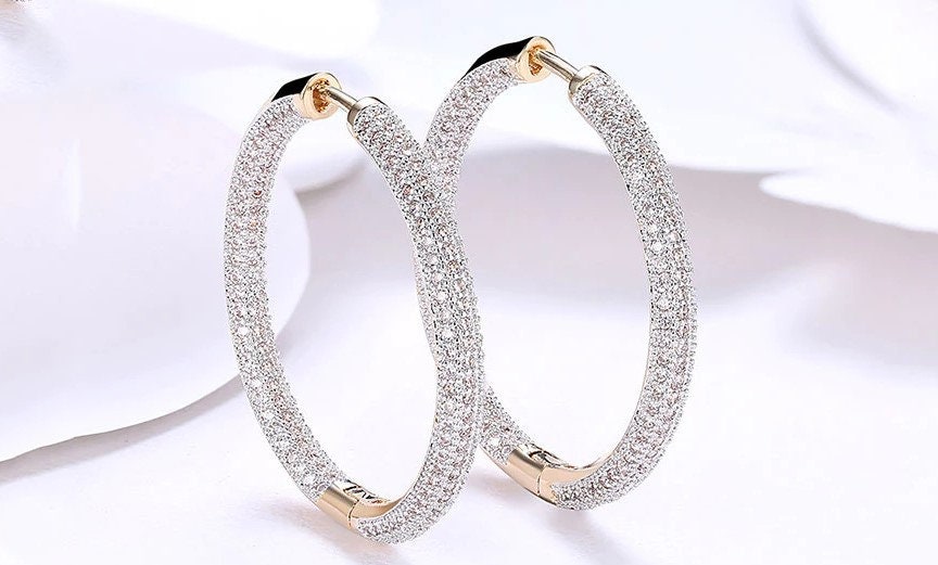 Rhinestone Hoops Earrings LV ( More Colors) – Bling Fashion Accessories