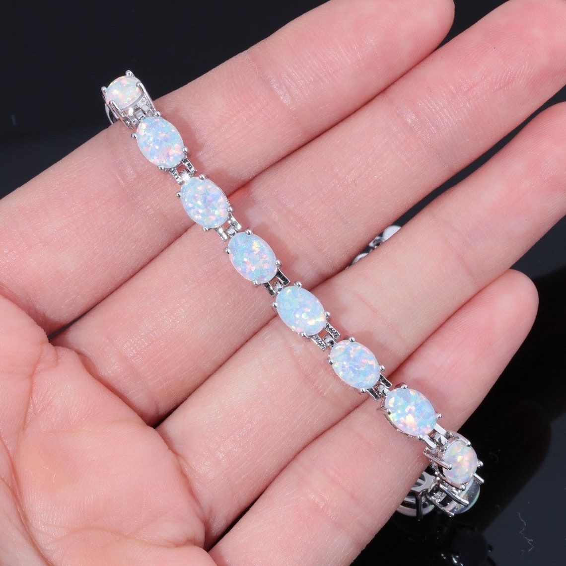 Opal Tennis Bracelet for Women Natural Opal Bracelet Fire Etsy