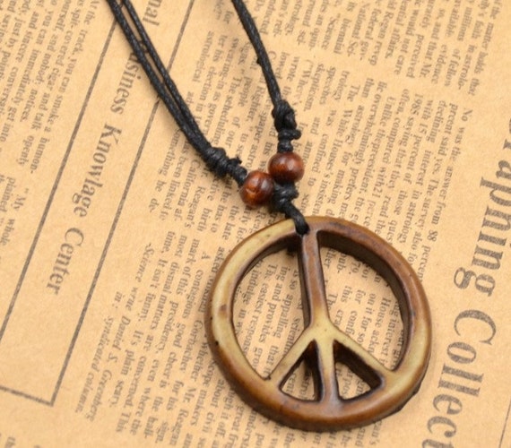 Handmade Peace Sign Necklace Peace Symbol Pendant Necklace Brown