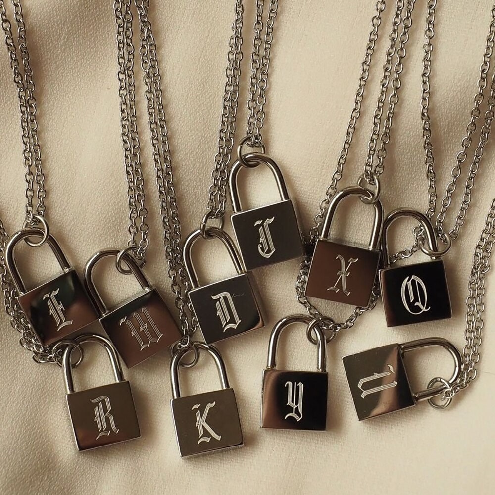 Personalized Engraved Padlock Necklace, Initial Padlock Necklace, Custom Lock Necklace, Present Love Lock Necklace, Anniversary Gift