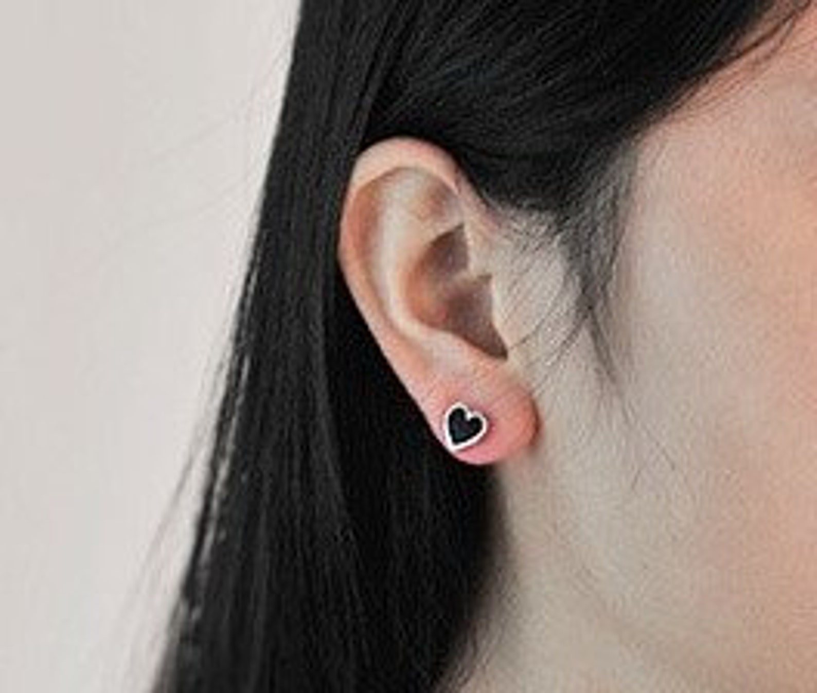 Tiny Black Heart Stud Earrings Sterling Silver Heart Studs Etsy