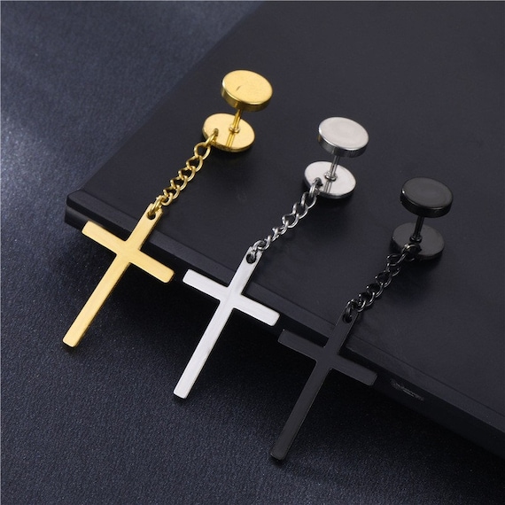 Tassel cross on sale earrings men