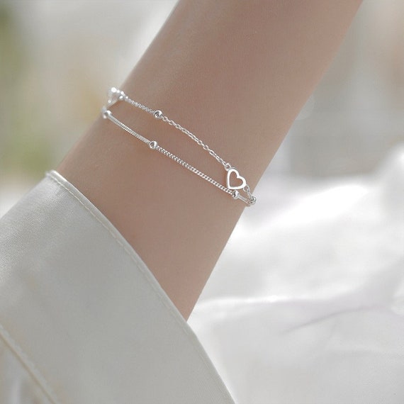 Casual Wear Sterling Silver Heart Design Bracelet For Girls And