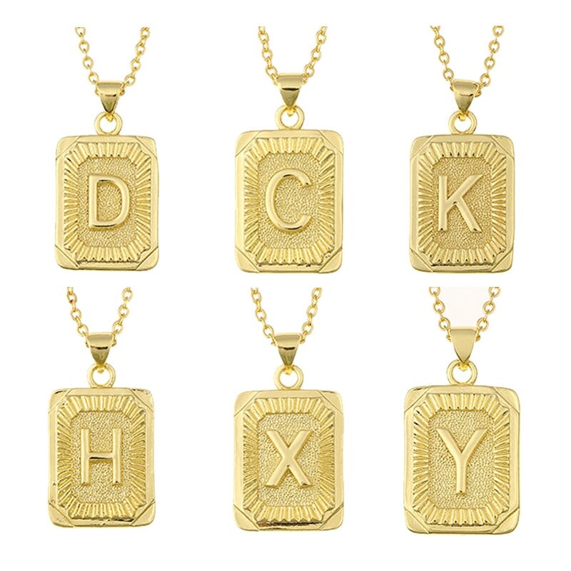 Square Gold Initial Pendant Necklace Letter Necklace for Men Etsy