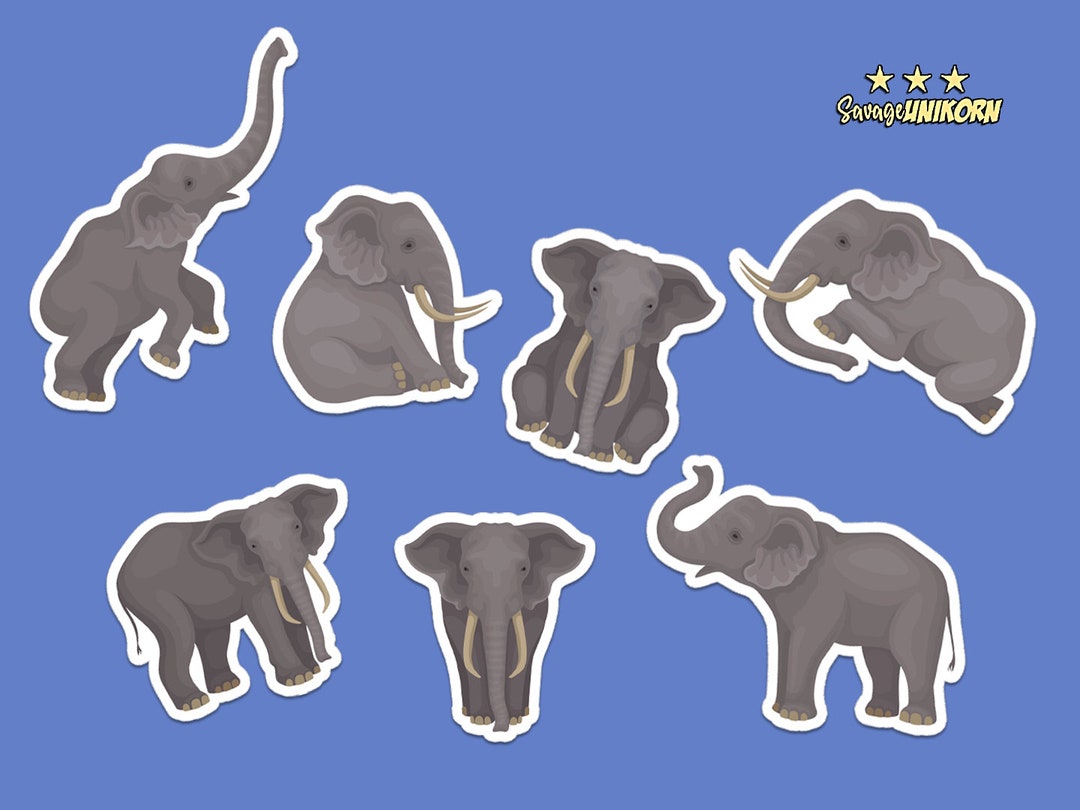 Elephant Sticker Set 7 Elephant Stickers to Pick or Buy the Entire