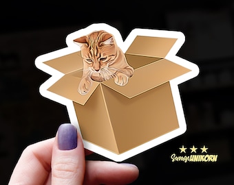 Utterly Cute and Fun Tabby Cat Inside Box Sticker | Cute Cat Decal | Cat Lover Gift | Laptop Sticker | Pet Sticker | Cat Mom Gift