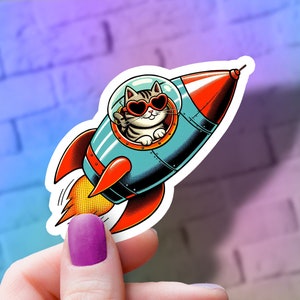 Cat Rocket Vinyl Sticker | Space Cat Decal | Cat Lover Gift | Laptop Sticker | Phone Sticker | Cute Cat