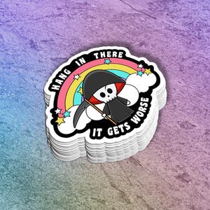 Funny Grim Reaper Vinyl Sticker: Dark Humor Laptop Decal