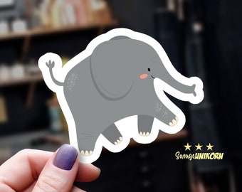 Cartoon Elephant Safari Sticker for Children | Dishwasher Safe Water Bottle Zoo Decal | Laptop Decor