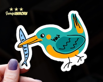 Kingfisher Sticker: Fun Bird Vinyl Decal - Laptop, Water Bottle Decal
