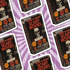 Horror Movie VHS Sticker: &quot;Down to Watch Scary Movies&quot; Waterproof Vinyl Decal