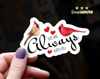 Cardinal & Hearts Sticker | Female and Male Cardinals, Always with You, Nature Inspired, Bird Lover Gift