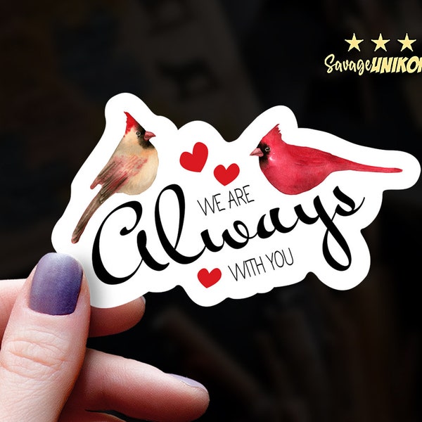 Cardinal & Hearts Sticker | Female and Male Cardinals, Always with You, Nature Inspired, Bird Lover Gift