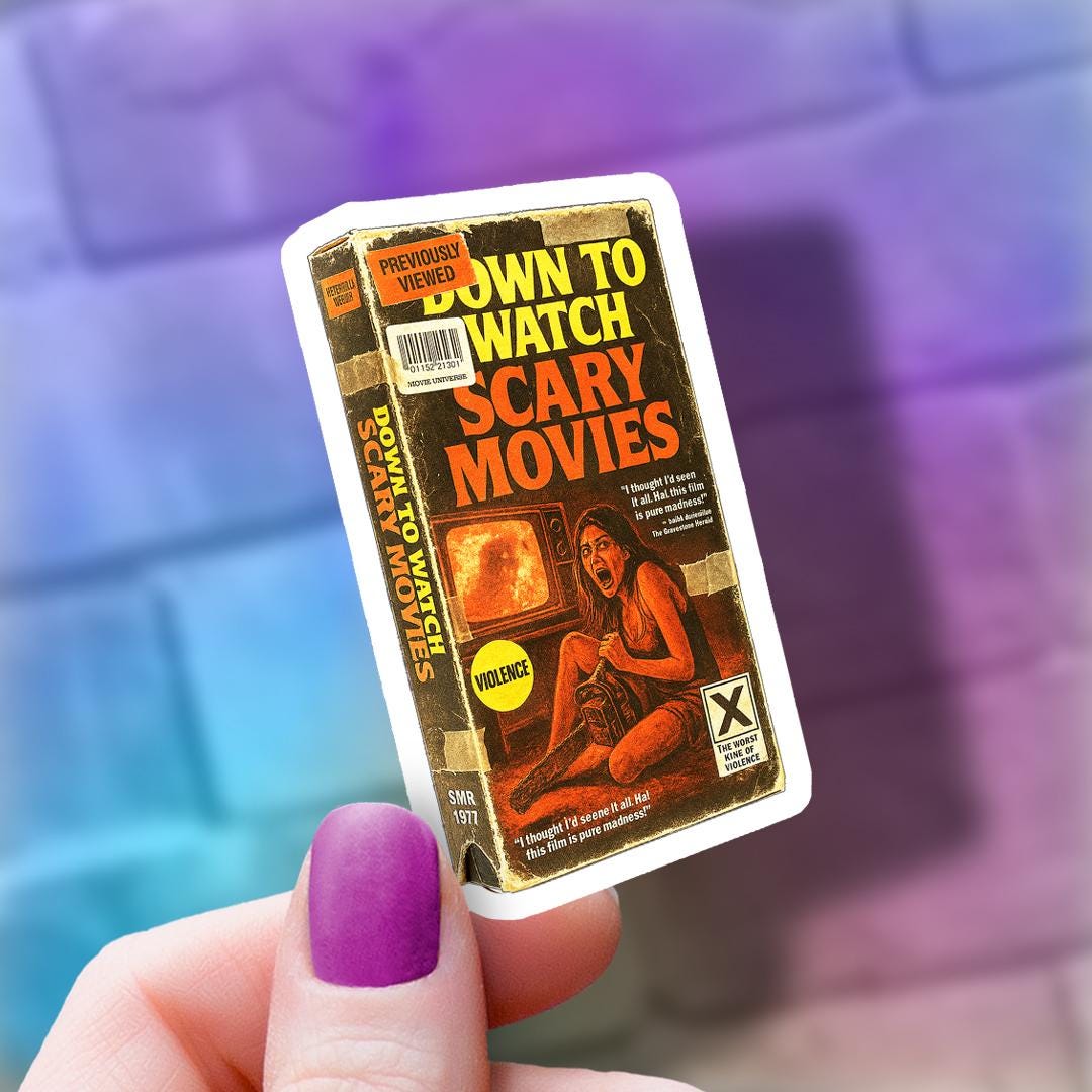 Vhs Sticker Vintage VHS Vinyl Sticker: Down to Watch Horror Movies - Laptop Decal ...