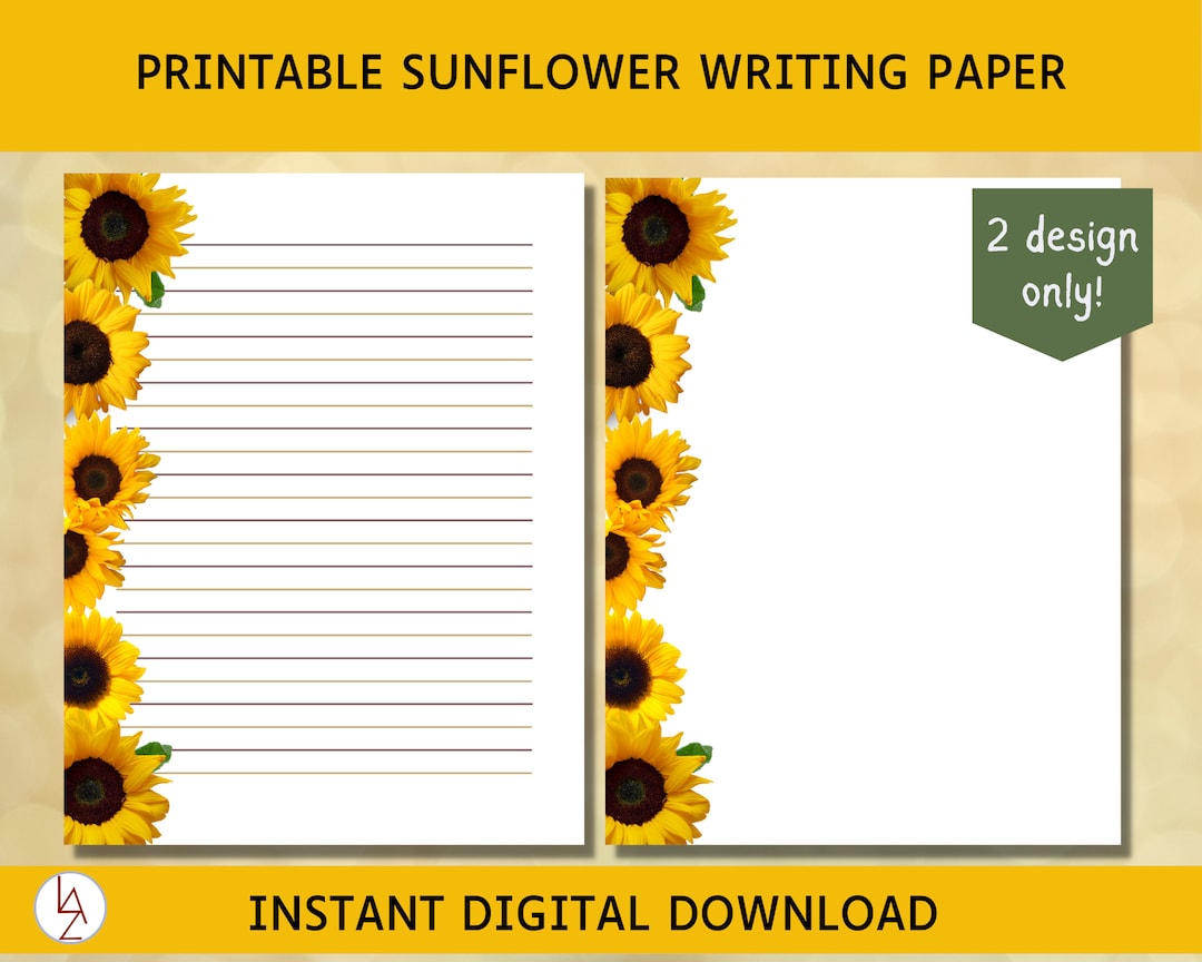 Sunflower Writing Paper Digital Template Printable Botanical - Etsy