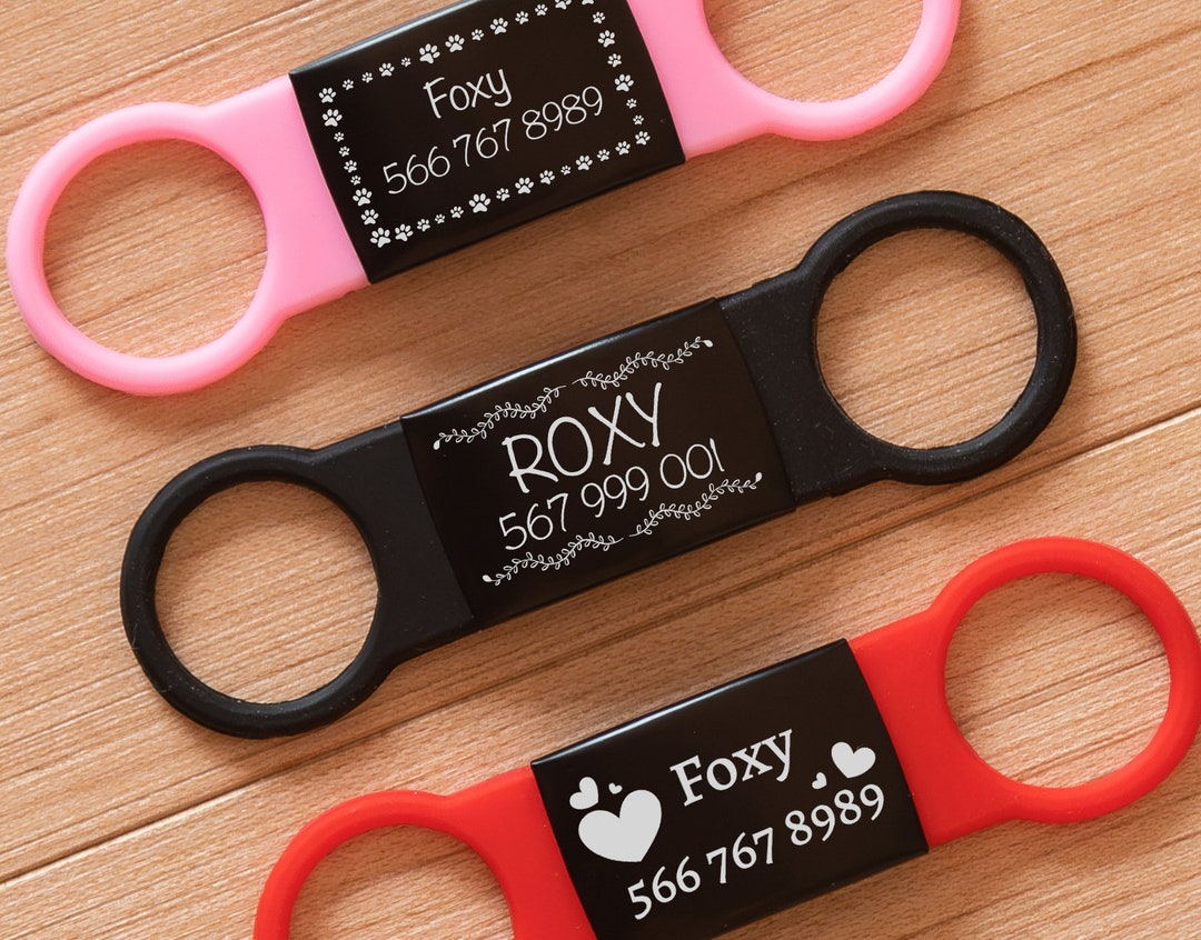 Slide on Dog Tag for Collar, Personalized Silicon Custom Dog Collar