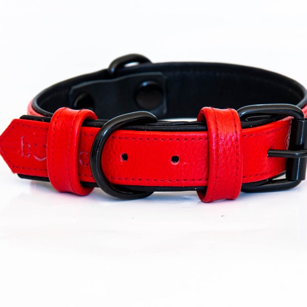 Collars for Dogs, Red Leather Dog Collar with Black Inner Liner, Two Tone Leather Collar for Dogs, Pet Shop