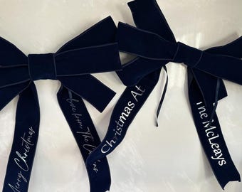 ネイビーベルベットツリーリボン、パーソナライズされたベルベットクリスマスツリーリボン：手作りホリデーリースデコレーション