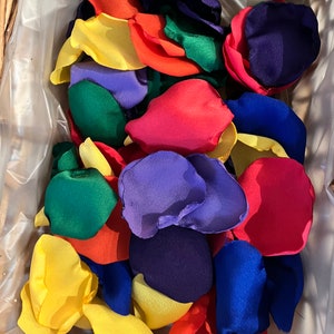 Rainbow Coloured Satin Petals, Table Scatter, Aisle Decor, Luxury Flower Girl Toss, Wedding Confetti, Party Decoration, Gay Pride, LBGTQ image 1