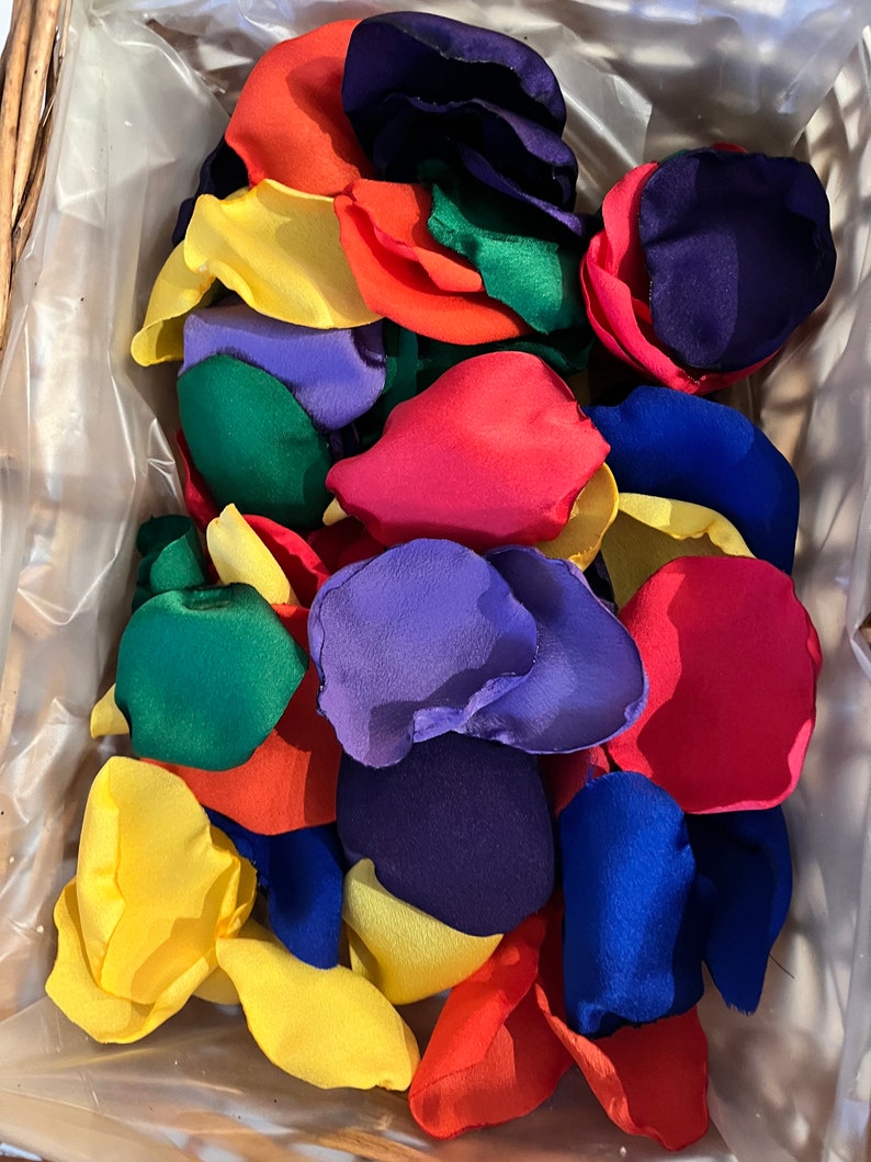 Rainbow Coloured Satin Petals, Table Scatter, Aisle Decor, Luxury Flower Girl Toss, Wedding Confetti, Party Decoration, Gay Pride, LBGTQ image 1