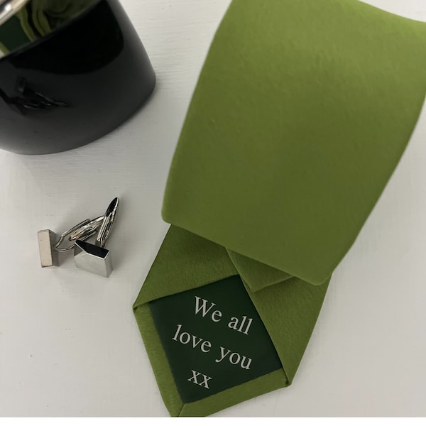 Olive Green Personalised Men's Tie Ideal for for Gifting, Prom or Work wear, also in Boys Sizes, 30+ colours available.