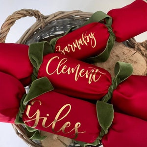 Gepersonaliseerde traditionele stoffen kerstcrackers, duurzame herbruikbare crackers, handgemaakt