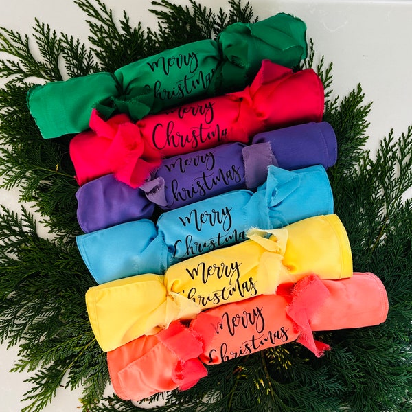 Caja de 6 galletas navideñas de satén reutilizables personalizadas de arco iris ecológico decoración de mesa rellenable sostenible