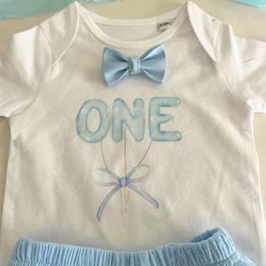 First Birthday Outfit, Cake Smash Boy&#39;s Vest and Shorts, Blue Bow Tie, Smart Baby Outfit