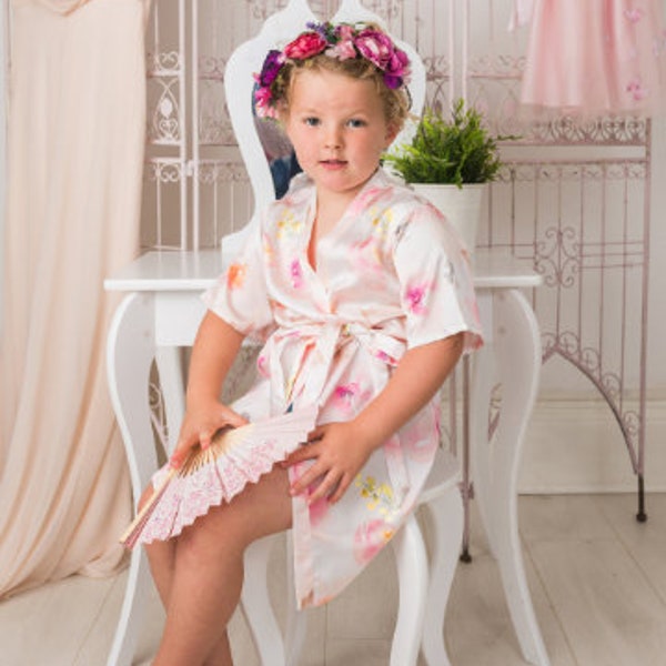 Robe de chambre de fille de fleur florale rose, robe d'enfant