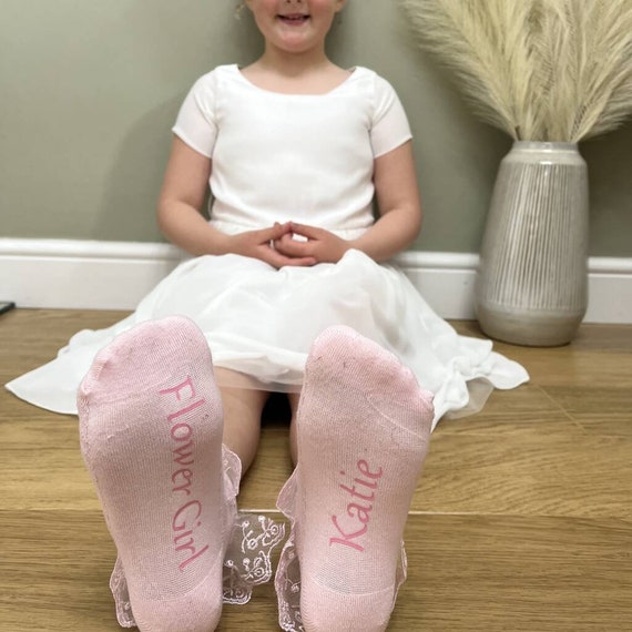 Personalised Flower Girl Socks, Name on Ankle Socks, White, Pink or Blue,  Child's Custom Made Gift Wedding Socks With Lace Trim -  Canada