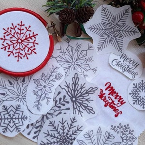 Christmas snowflakes embroidery design Stick and stitch embroidery pattern printed embroidery transfer winter embroidery Holidays decoration