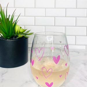 Stemless Hearts Wine Glass, Wine Glass, Heart Wine Glass, Valentine&#39;s Day Glass