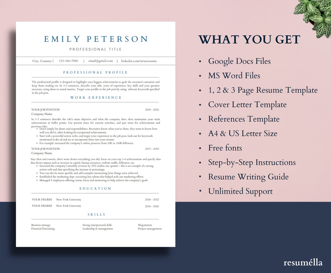 ATS Friendly Resume Template for Google Docs & MS Word, ATS Resume Cv ...
