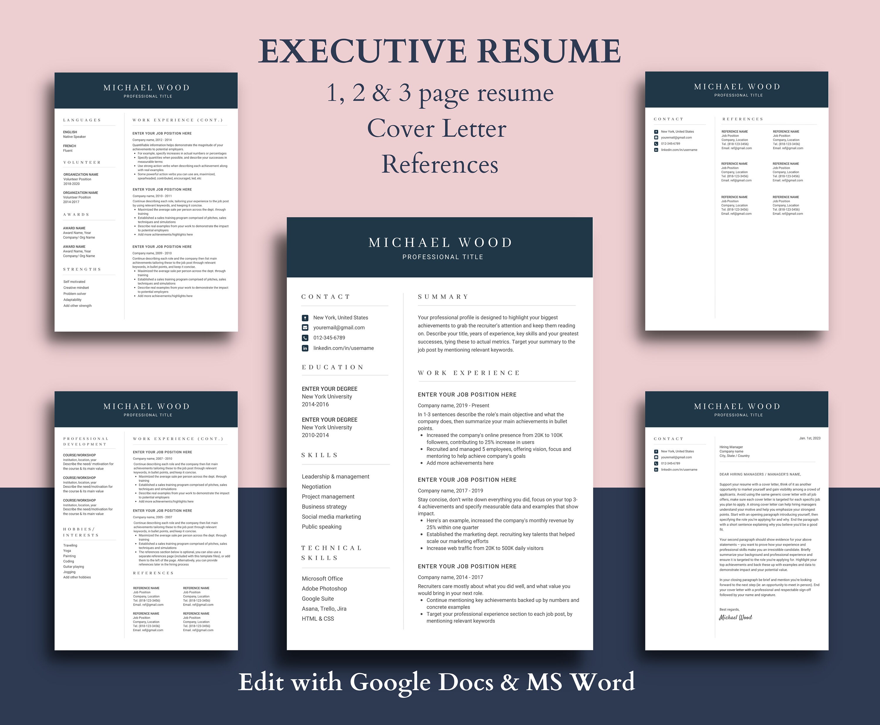 Bundle Resume Template, 3 Professional Resumes for Word & Google Docs ...