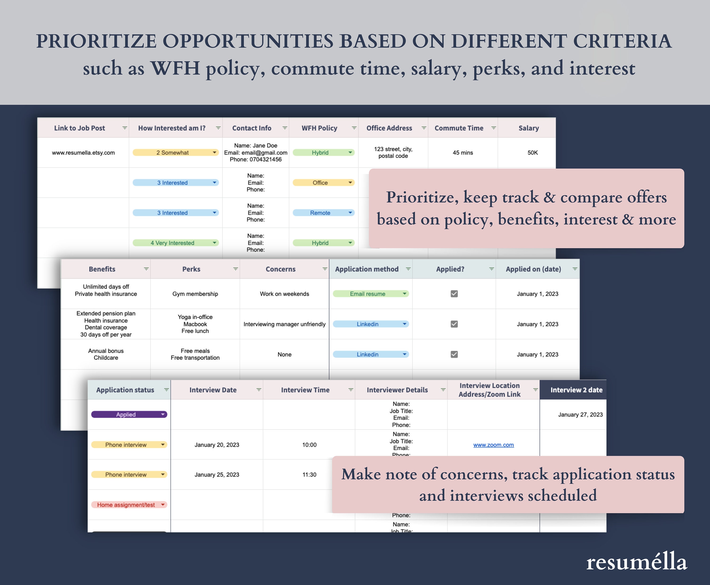 Job search tracker spreadsheet interview dashboard digital