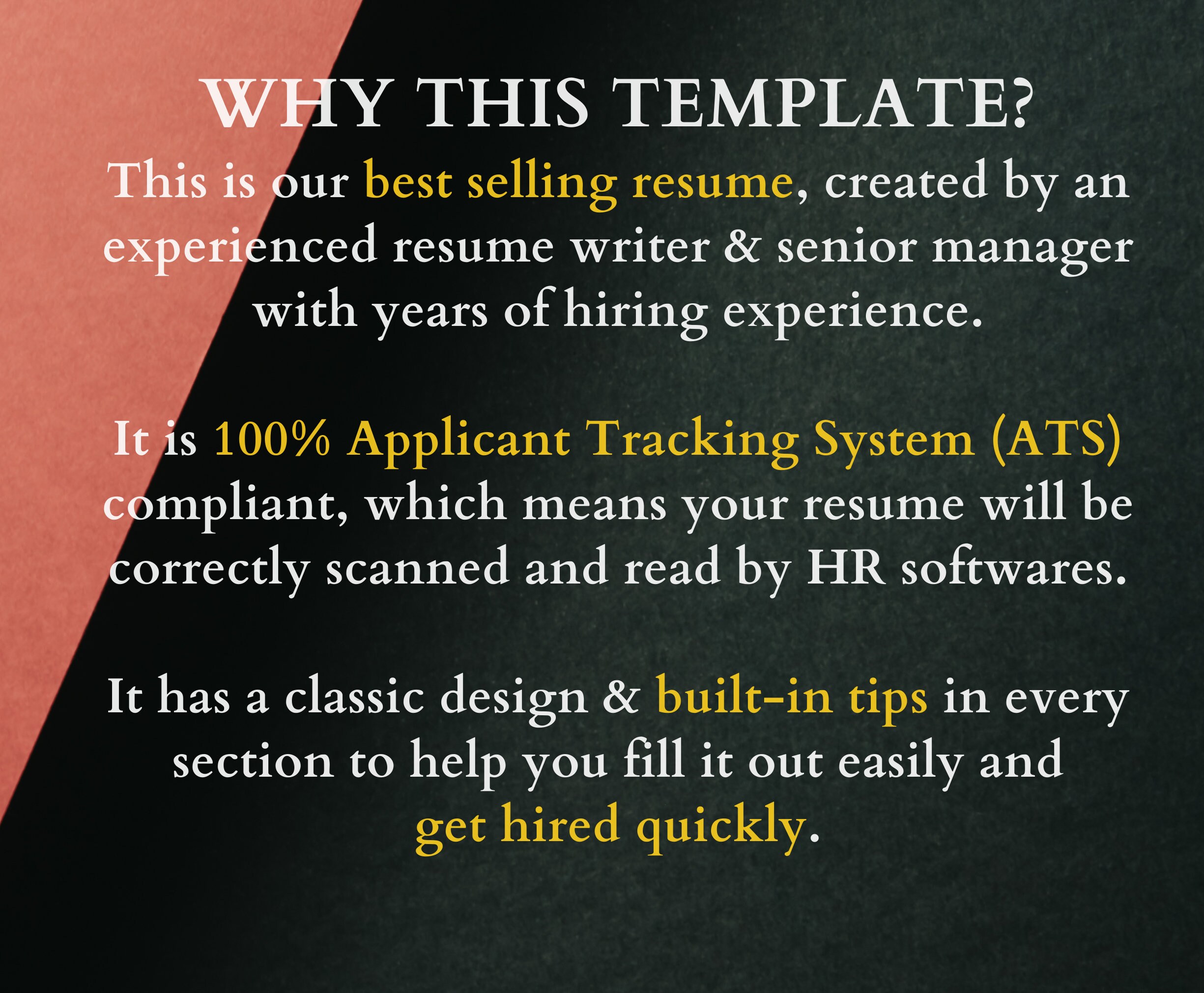 ATS Friendly Resume Template Canva, Google Docs, MS Word Resume, ATS