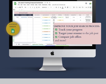 Job Search Tracker Spreadsheet & Interview Dashboard, Digital Application Tracking, Resume Keyword Optimization