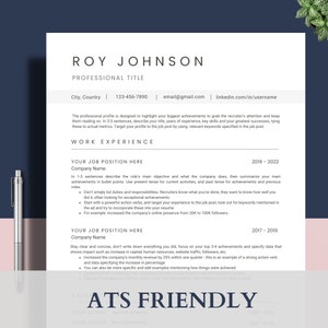 ATS Resume Template for Word, Printable Resume Template  | 3 Page Instant Download Resume | Minimalist Resume, Professional CV Template
