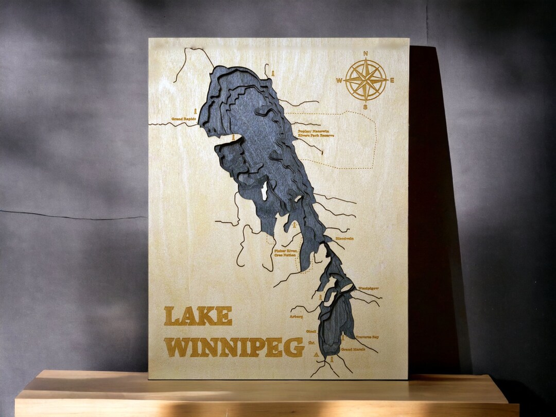 Personalized Lake Map Lake Winnipeg Bathymetry Canada Laser Cut Custom 