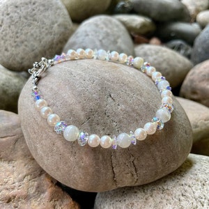 Swarovski Pearl and Crystal Bracelet, Handmade Crystal and Pearl Beaded Bracelet, Pearl Bracelets